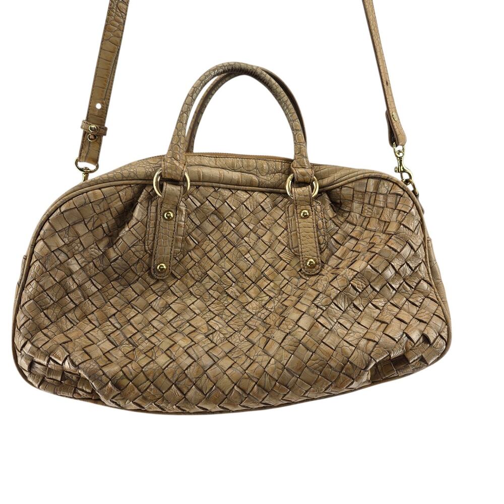 Authentic Brahmin Crossbody Satchel Tan Beige Basket Weave Gold Tone Hardware - Picture 4 of 12
